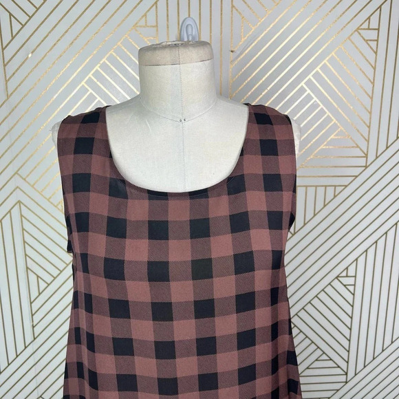 Eileen Fisher Mahogany Buffalo Check Printed Silk Tunic Pink Black Size XS - Picture 3 of 10
